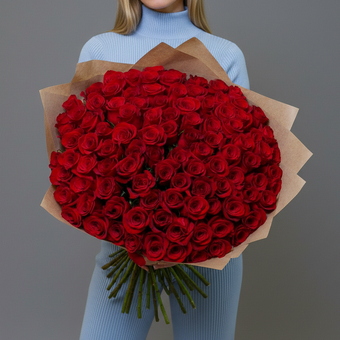 Букет из 101 красной розы 50 см (Эквадор)