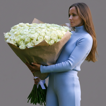 Букет из 101 белой розы 70 см (Эквадор)