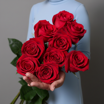 Букет из 9 красных роз 70 см (Эквадор) с атласной лентой