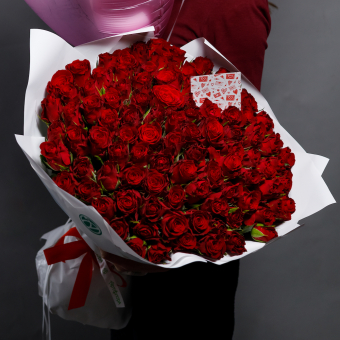Набор размер ХХL с букетом 101 красная роза Кения (50 см)