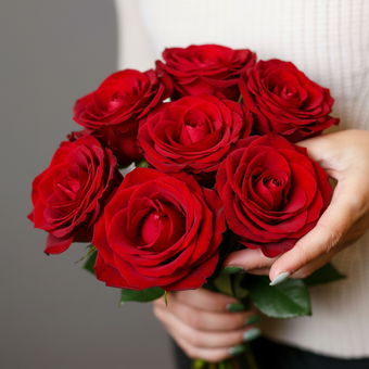Букет из 7 красных роз 50 см (Эквадор) с атласной лентой