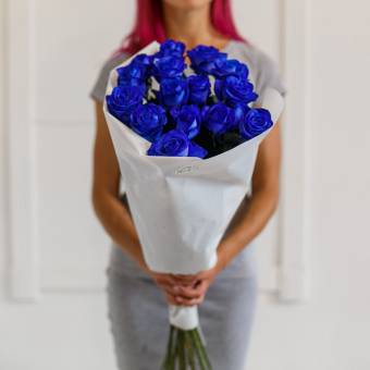Букет из 15 синих роз 70 см (Эквадор)