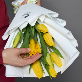 9 желтых тюльпанов в корейской упаковке