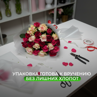Букет из 25 роз нежный микс 50 см (Кения) в корейской матовой упаковке
