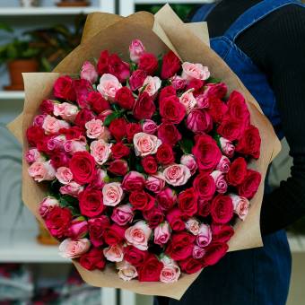 Букет из 101 розы розовый микс 50 см (Кения)