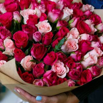 Букет из 101 розы розовый микс 50 см (Кения)