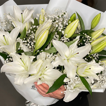 Букет из лилий ориенталь (60 см) и гипсофилы L
