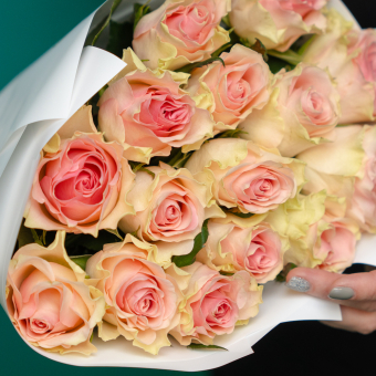 Букет из 15 светло-розовых роз 50 см (Кения) в корейской упаковке
