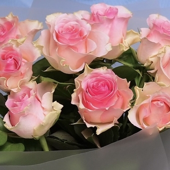 Светло-розовый букет-комплимент в корейской матовой упаковке