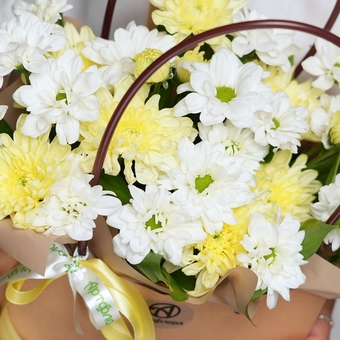 Сумочка с желтой и белой кустовой хризантемой