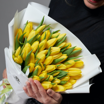 Букет из 51 желтых тюльпанов (Голландия) в корейской упаковке