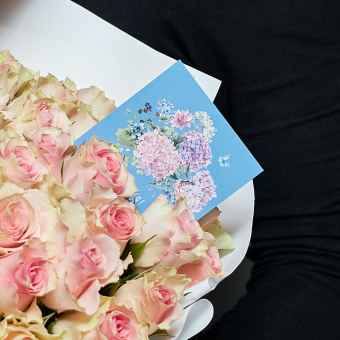 Набор размер XL с букетом из 51 розовой розы Кения (35 см) в корейской упаковке
