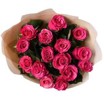 Букет из 15 малиновых роз Кения (50 см) в корейской упаковке