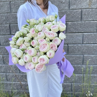 Flowwow Комплект (180) Букет из 9 нежно-розовых кустовых роз (M)
