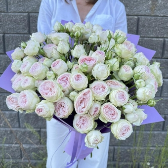 Flowwow Комплект (181) Букет из 15 нежно-розовых кустовых роз (L)