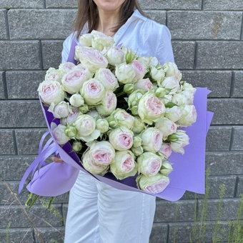 Flowwow Комплект (181) Букет из 15 нежно-розовых кустовых роз (L)