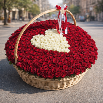 Корзина из 501 красной и белой розы (Кения)