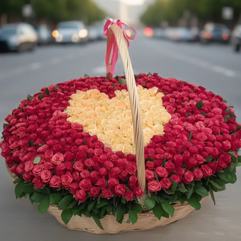 Корзина из 501 красной и белой розы (Кения)