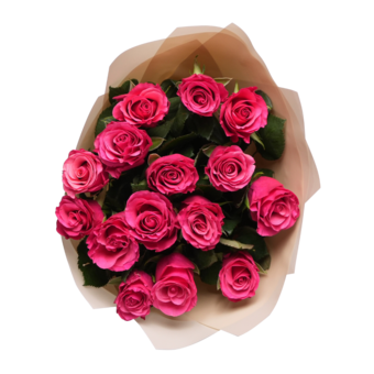 Букет из 15 малиновых роз Кения (50 см) в корейской упаковке