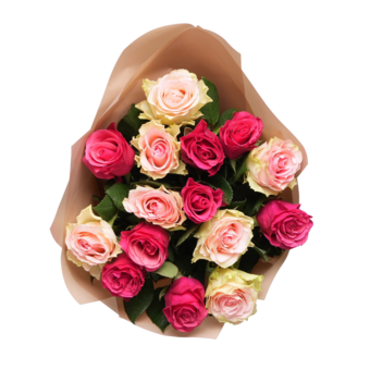 Букет из роз нежный микс Кения (50 см) в корейской упаковке