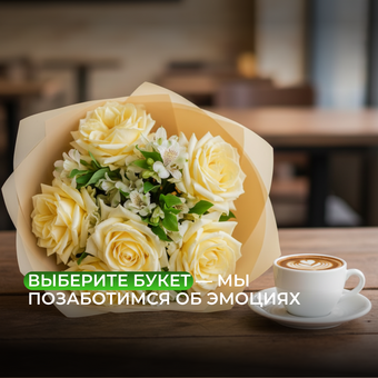 Букет из светлых французских роз и альстромерии - М