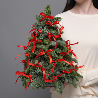 Новогодняя елочка - М (40 см) с красными бантами