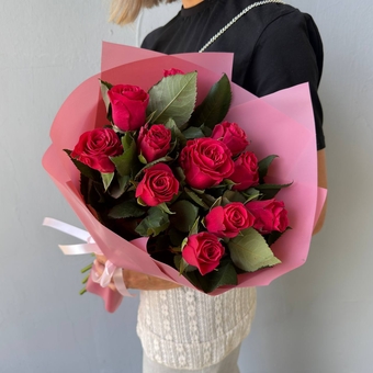 Flowwow Комплект (185) Малиновые розы 11 шт, букет размера XS