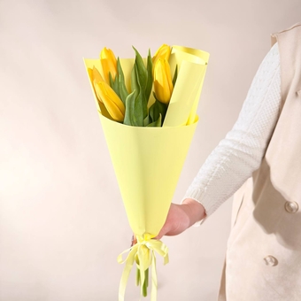 Flowwow Комплект (243) Желтые тюльпаны 5 шт., букет размера (S)