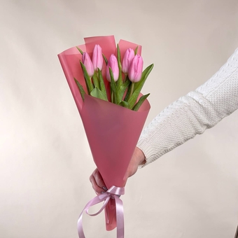 Flowwow Комплект (247) Розовые тюльпаны 5 шт., букет размера (S)