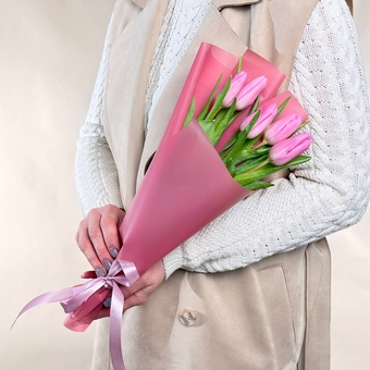 Flowwow Комплект (247) Розовые тюльпаны 5 шт., букет размера (S)