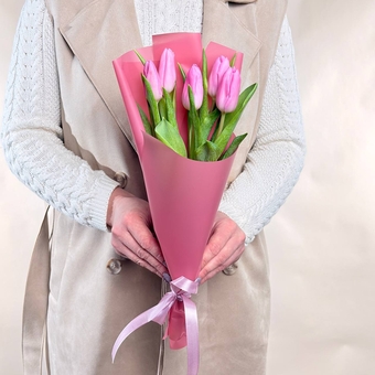 Flowwow Комплект (247) Розовые тюльпаны 5 шт., букет размера (S)