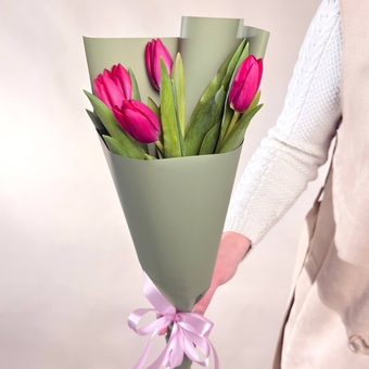 Flowwow Комплект (255) Малиновые тюльпаны 5 шт., букет размера (S)