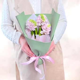 Flowwow Комплект (271) Розовые гиацинты в зелёном фоамиране 3 шт., букет размера (S)