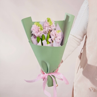 Flowwow Комплект (271) Розовые гиацинты в зелёном фоамиране 3 шт., букет размера (S)
