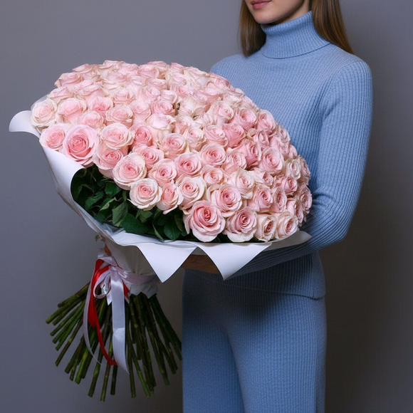 Букет из 101 розовой розы 70 см (Эквадор)