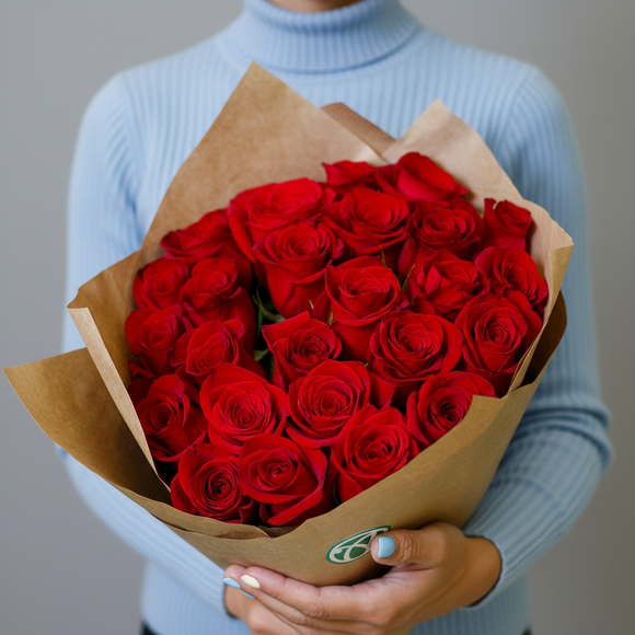 Букет из 25 красных роз 50 см (Эквадор)