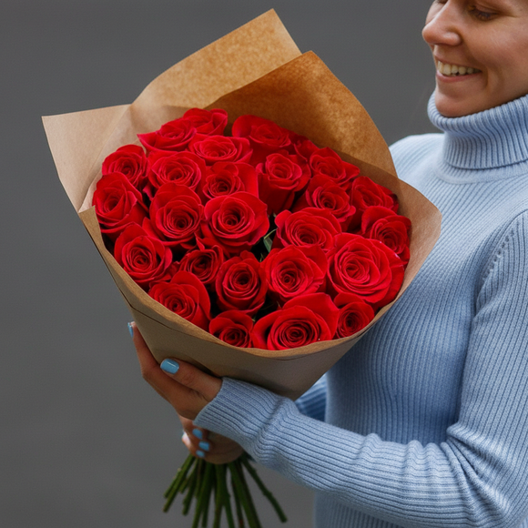 Букет из 25 красных роз 50 см (Эквадор)