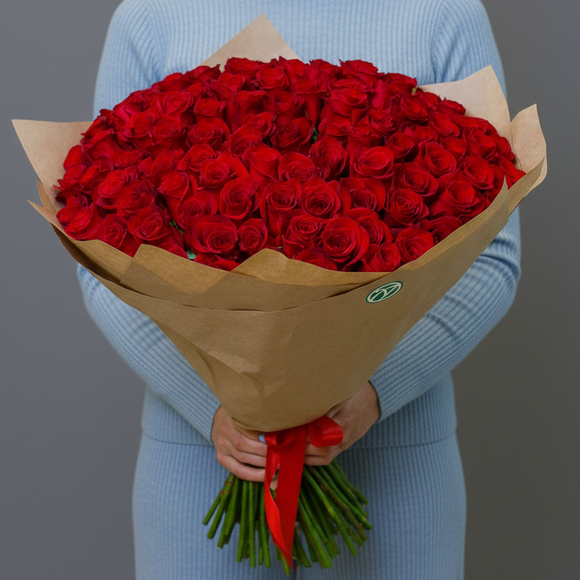 Букет из 101 красной розы 50 см (Эквадор)