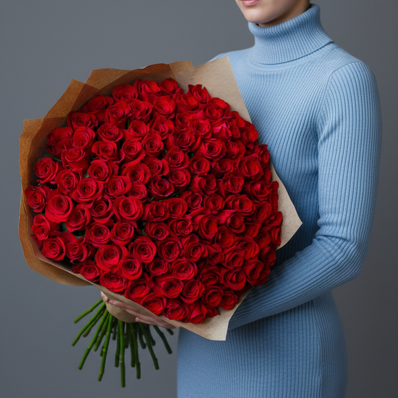 Букет из 101 красной розы 50 см (Эквадор)