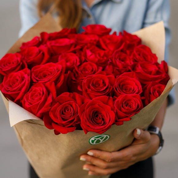 Букет из 25 красных роз 70 см (Эквадор)