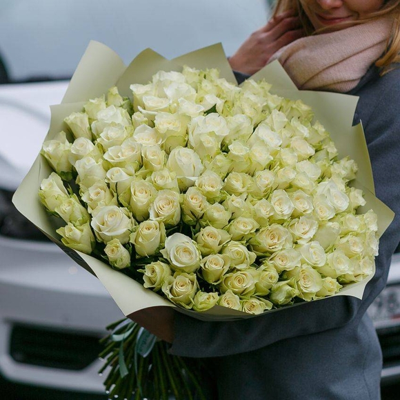 Букет из 101 белой розы Кения (35 см)