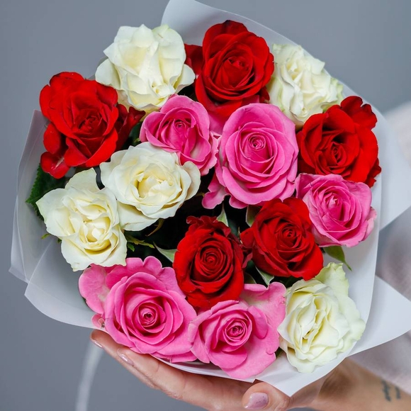 Букет из 15 роз розовый микс 50 см (Кения)
