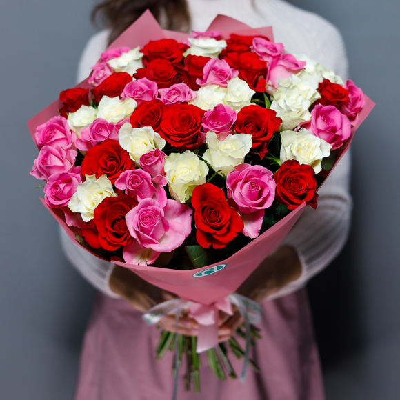 Букет из 51 розы розовый микс 50 см (Кения)