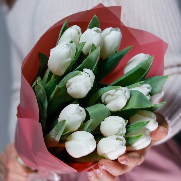 Букет из 15 белых тюльпанов