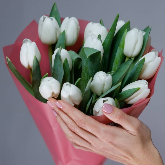 Букет из 15 белых тюльпанов
