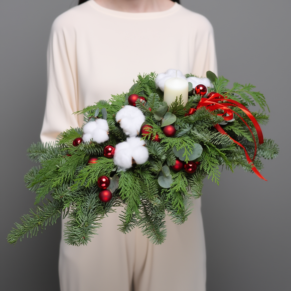 Зимняя композиция со свечей большая