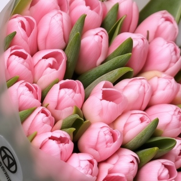 Букет из 25 розовых тюльпанов (Голландия) в корейской матовой упаковке