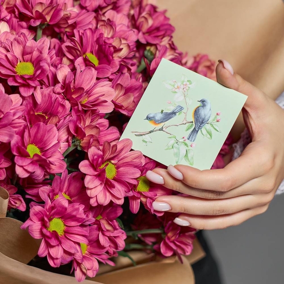 Набор размер S с букетом из 9 розовых кустовых хризантем Бакарди (ромашка) в корейской упаковке