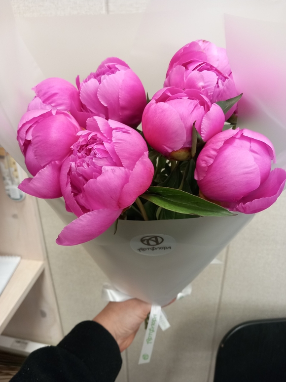 Букет из 5 малиновых пионов (Россия)