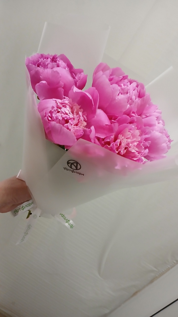 Букет из 5 малиновых пионов (Россия)